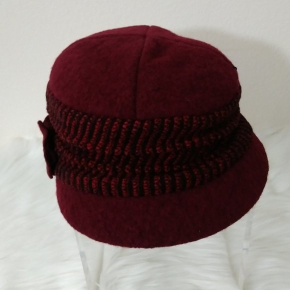 SOLD  Giuliana Women's Newsboy w Flower Hat Burgundy  50% Wool Cap Italy - Picture 14 of 16